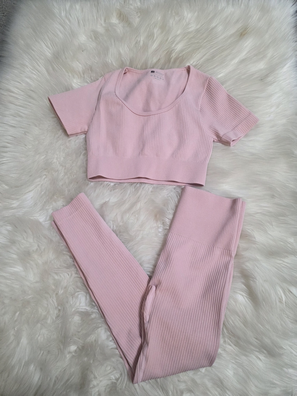 Pink Ribbed Crop Top & Legging Set
